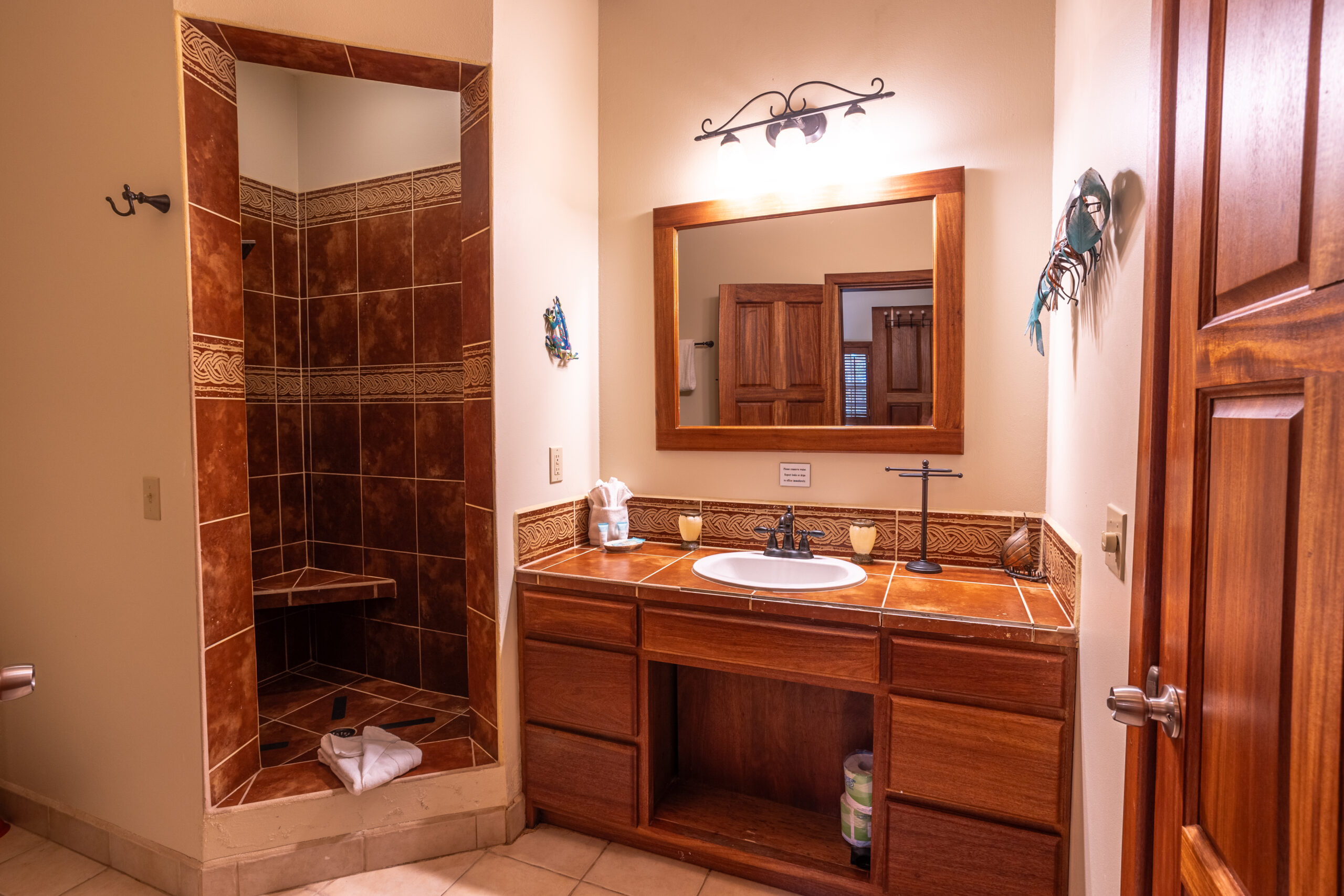 en-suite bathroom with a spacious walk-in shower, a stylish vanity, and all necessary amenities.